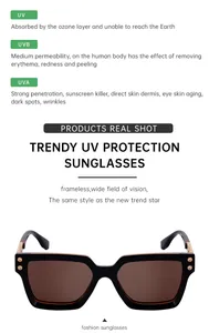 Detailed view of trendy large frame sunglasses with brown polarized lenses and UV protection