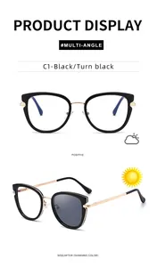Detalle de gafas fotocromáticas cuadradas con transición de lentes claras a grises