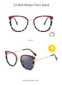Detalle de montura cat-eye con lentes que se oscurecen con la luz solar directa