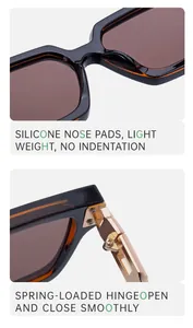 Detail view showing soft silicone nose pads and smooth spring hinges on large frame sunglasses