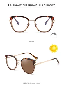 Detalle de montura cuadrada de carey con lentes fotocromáticas y puente de metal dorado