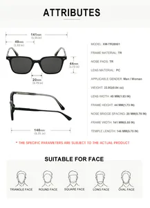 Detailed size guide and measurements for women's square frame sunglasses for outdoor style