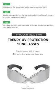 Détail de lunettes de soleil sans monture avec revêtement miroir argenté et verres UV