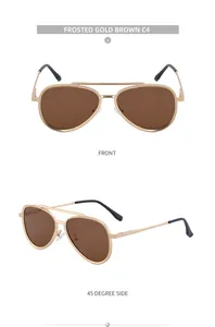 Front and side view of Frosted Gold Pilot sunglasses with brown lenses, model C4