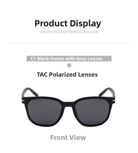 Front view of matte black TR90 polarized sunglasses with TAC lenses and gold metal accents
