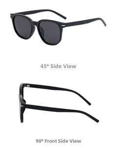Detailed views of polarized TR90 sunglasses showing the 45-degree and 90-degree side profile