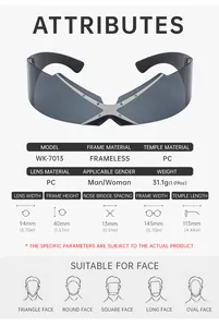 Guía de tallas y especificaciones técnicas para gafas de sol punk sin montura de PC