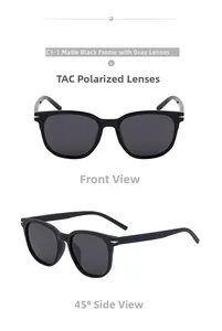 Detailed views of matte black TR90 sunglasses with TAC polarized lenses for outdoor driving