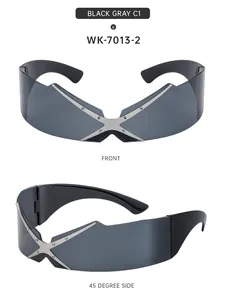 Vues de face et de profil de lunettes cyberpunk avec pont nasal décoratif en X argenté