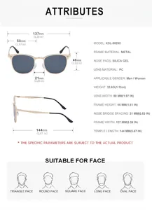 Tableau des tailles détaillé pour lunettes de soleil tendance avec dimensions de monture