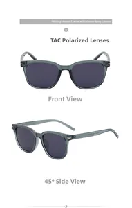 Detail view of TR90 sunglasses with TAC polarized lenses in grey-green frame