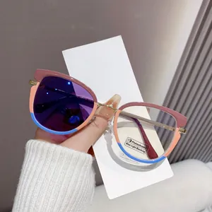 Detalle macro de montura fotocromática tricolor con lentes de luz azul