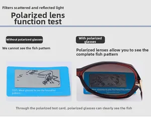 Test di polarizzazione con lenti che filtrano i riflessi per mostrare il pesce