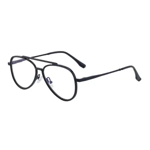 Classic black metal pilot sunglasses with double bridge frame and clear lenses