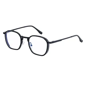 Classic black square metal frame sunglasses with anti-UV lenses in a 45-degree angle view