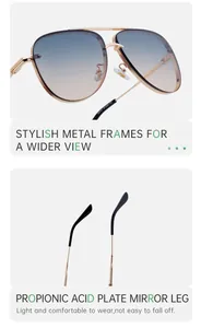 Detail view of SG147 aviator sunglasses showing gold metal frame and gradient lenses