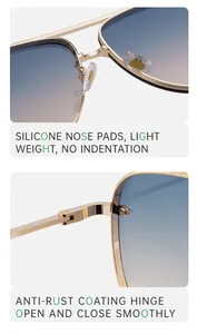 Close-up of soft silicone nose pads and anti-rust hinges on metal aviator sunglasses