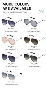 Multiple color variations of aviator sunglasses with UV400 protection and metal frames