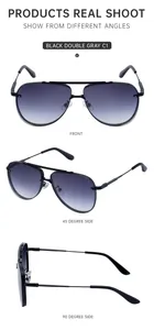 Classic aviator sunglasses with black double bridge metal frame and grey gradient lenses