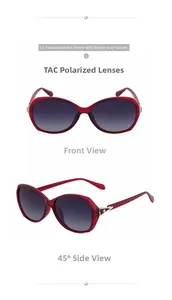 Lenti polarizzate TAC e montatura rossa trasparente di questi occhiali da sole alla moda