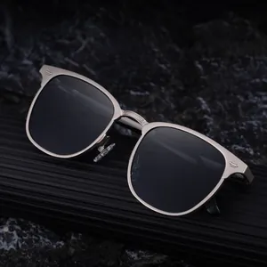 Lunettes de soleil browline pour homme avec monture en métal argenté et verres gris foncés