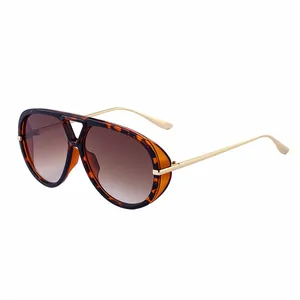 Retro Aviator Sunglasses For Men Women Punk Double Bridge Metal Temples UV400 Oversized Square Polycarbonate Frame Shades