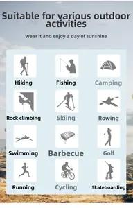 Symbole für Outdoor-Aktivitäten wie Wandern, Angeln und Radfahren für polarisierte Sonnenbrillen