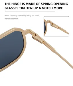 Detail of premium spring hinge on square metal sunglasses for enhanced flexible comfort