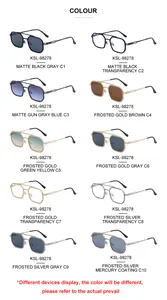 Multiple color options for square metal frame sunglasses showing models C1 to C10