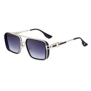 Retro square punk sunglasses for men featuring a black and gold frame with gradient lenses