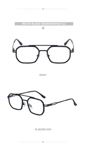 Front and side view of matte black retro square sunglasses with double bridge design