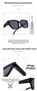 Détail des charnières en alliage durable sur lunettes de soleil noires polarisées