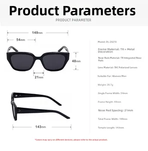 Spécifications de taille pour lunettes de soleil polarisées œil de chat et cadre TR