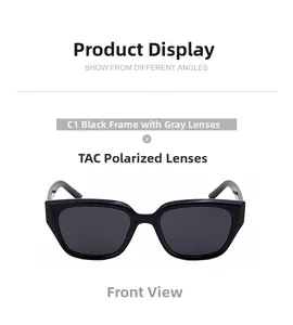 Vue de face des lunettes de soleil œil-de-chat C1 noires à verres polarisés TAC