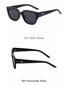 Détails de lunettes de soleil carrées noires avec barres métalliques argentées sur la branche