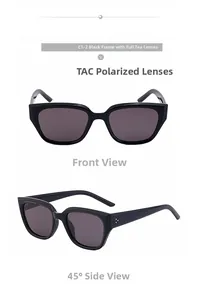 Détails des lunettes de soleil carrées noires avec verres polarisants TAC marron et profil