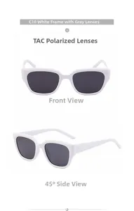 Vues de face et de profil de lunettes de soleil œil-de-chat blanches avec verres TAC