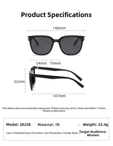 Tableau des tailles détaillé pour lunettes de soleil carrées polarisées avec monture TR