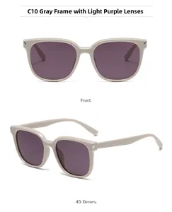 Détails de lunettes de soleil monture beige-gris et verres violet clair sous plusieurs angles