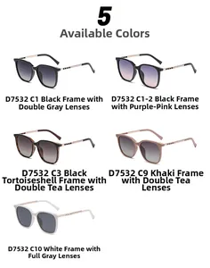 Detail view of D7532 square sunglasses in five trendy colors and stylish temples