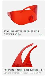 Detail of red sports cycling sunglasses with metal frame and propionic acid plate arms