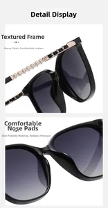 Detail of square sunglasses frame with metal chain temples and integrated nose pads