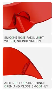 Detail of red sports sunglasses showing soft silicone nose pads and rust-proof hinges