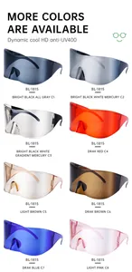 Detailed grid view of eight colorful UV400 protective wrap around visor cycling sunglasses