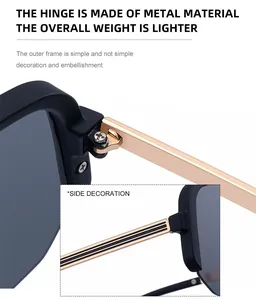 Close-up of durable metal hinge and striped temple design on half-frame sports sunglasses