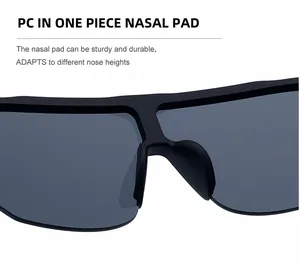 Detail of durable PC integrated nose pads on black semi-rimless sports sunglasses