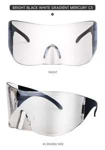 Detailed front and side views of bright black wide-frame cycling sports sunglasses