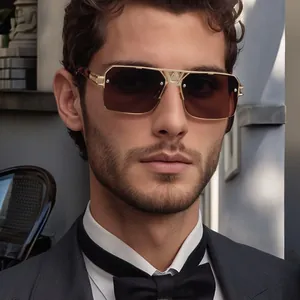 Men's Retro Semi-Rimless Square Sunglasses UV400 Protection Metal Frame Luxury Outdoor Driving Fashion Eyewear