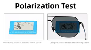 Polarization test showing hidden fish pattern through dark grey square nylon lenses