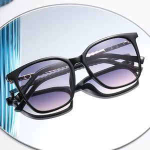 Fashion oversized square sunglasses with black frames and gradient purple-pink lenses